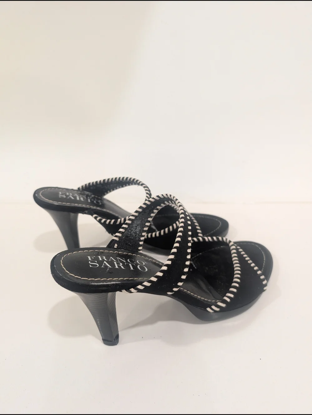 Franco Sarto Black Suede Two-Strap Sandals